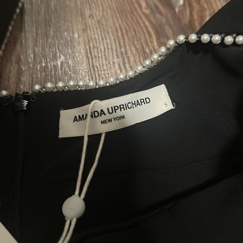 NWT NEW Amanda Uprichard Basilia Elegant Black Mini Dress Pearl Accents Small - Picture 8 of 11